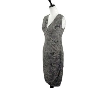 London Times Black/Cream Patterned Sleeveless Midi Dress Size 6